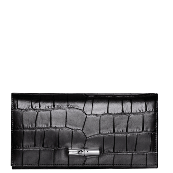 LONGCHAMP - Roseau - portefeuille - Croco noir