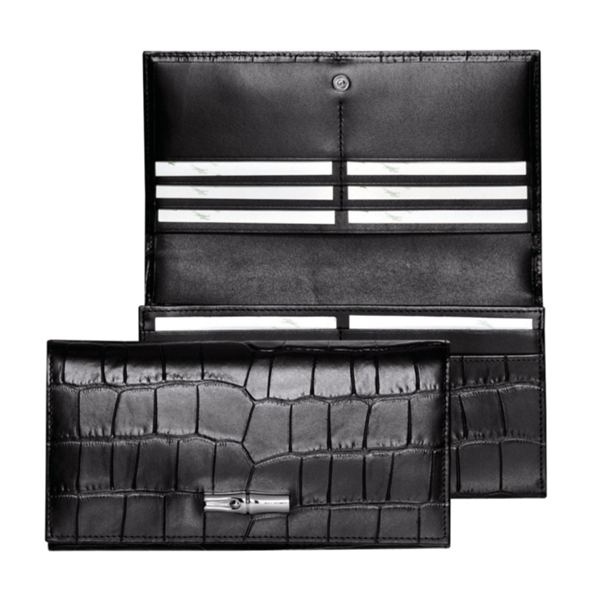 LONGCHAMP - Roseau - portefeuille - Croco noir